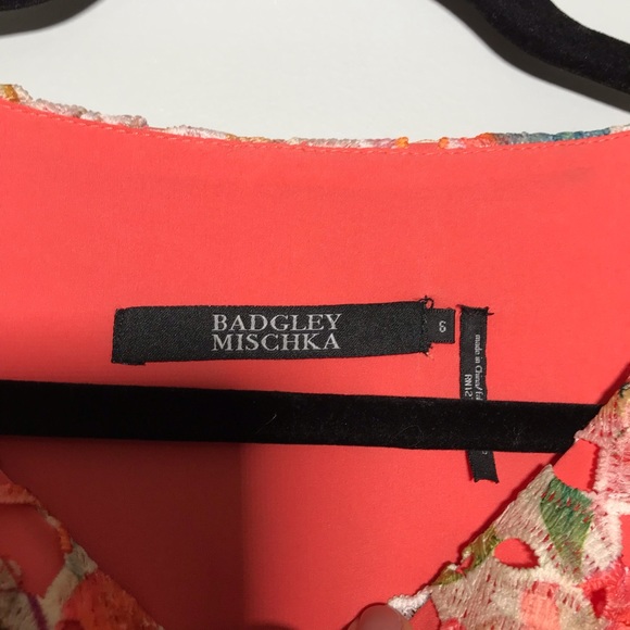 Badgley Mischka Floral Lace Sleeveless Popover Dress In Coral Multicolor Size 6 - Picture 5 of 8